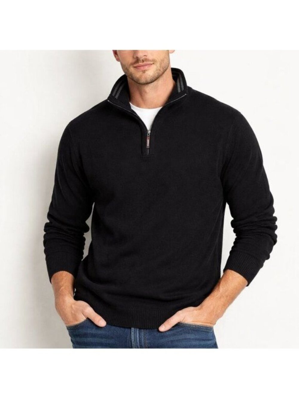 Five Four Black Long Sleeve 1/4 Zipper Pullover Sweater Size L Business Casual
